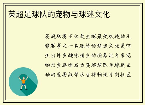 英超足球队的宠物与球迷文化